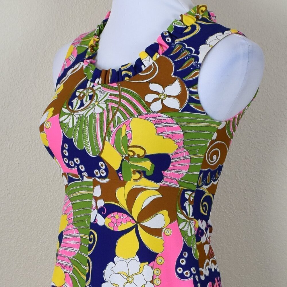 Vintage 60s Mod Floral Midi Dress - 0/2 - Picture 3 of 10